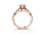 Rose gold Radiant Cut Diamond with Emerald side stone Halo Twist Band Solitaire Prong Setting Ring_27