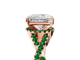 Rose gold Radiant Cut Diamond with Emerald side stone Halo Twist Band Solitaire Prong Setting Ring_29