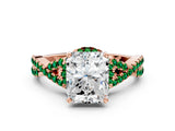 Rose gold Radiant Cut Diamond with Emerald side stone Halo Twist Band Solitaire Prong Setting Ring_30