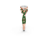 Rose gold Radiant Cut Diamond with Emerald side stone Halo Twist Band Solitaire Prong Setting Ring_32