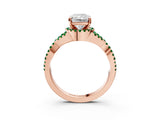 Rose gold Radiant Cut Diamond with Emerald side stone Halo Twist Band Solitaire Prong Setting Ring_33