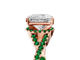 Rose gold Radiant Cut Diamond with Emerald side stone Halo Twist Band Solitaire Prong Setting Ring_35