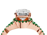 Rose gold Radiant Cut Diamond with Emerald side stone Halo Twist Band Solitaire Prong Setting Ring_46