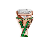 Rose gold Radiant Cut Diamond with Emerald side stone Halo Twist Band Solitaire Prong Setting Ring_47