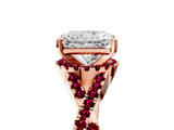 Rose gold Radiant Cut Diamond with Garnet side stone Halo Twist Band Solitaire Prong Setting Ring_17
