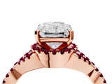 Rose gold Radiant Cut Diamond with Garnet side stone Halo Twist Band Solitaire Prong Setting Ring_28