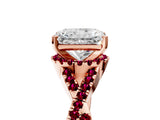 Rose gold Radiant Cut Diamond with Garnet side stone Halo Twist Band Solitaire Prong Setting Ring_29