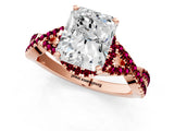 Rose gold Radiant Cut Diamond with Garnet side stone Halo Twist Band Solitaire Prong Setting Ring_31
