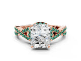 Rose gold Radiant Cut Diamond with Green Sapphire side stone Halo Twist Band Solitaire Prong Setting Ring_12