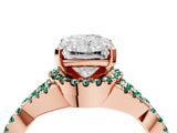 Rose gold Radiant Cut Diamond with Green Sapphire side stone Halo Twist Band Solitaire Prong Setting Ring_16