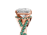 Rose gold Radiant Cut Diamond with Green Sapphire side stone Halo Twist Band Solitaire Prong Setting Ring_17