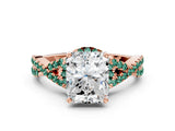 Rose gold Radiant Cut Diamond with Green Sapphire side stone Halo Twist Band Solitaire Prong Setting Ring_24