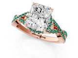 Rose gold Radiant Cut Diamond with Green Sapphire side stone Halo Twist Band Solitaire Prong Setting Ring_25