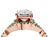 Rose gold Radiant Cut Diamond with Green Sapphire side stone Halo Twist Band Solitaire Prong Setting Ring_28