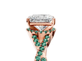 Rose gold Radiant Cut Diamond with Green Sapphire side stone Halo Twist Band Solitaire Prong Setting Ring_29