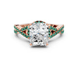 Rose gold Radiant Cut Diamond with Green Sapphire side stone Halo Twist Band Solitaire Prong Setting Ring_36