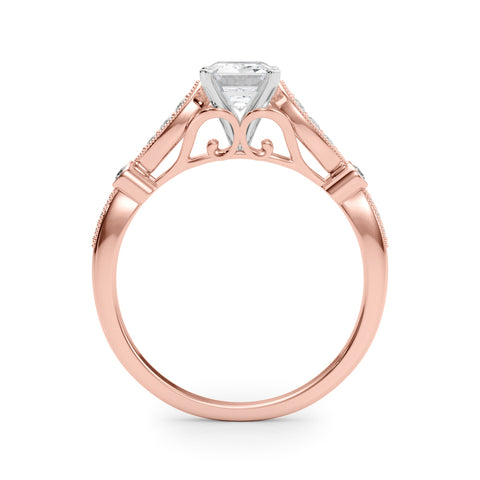 Rose gold Radiant Cut Diamond with Milgrain Marquise and Bezel Accents on a Solitaire Band with Prong Setting 1