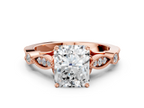 Rose gold Radiant Cut Diamond with Milgrain Marquise and Bezel Accents on a Solitaire Band with Prong Setting_208