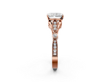 Rose gold Radiant Cut Diamond with Milgrain Marquise and Bezel Accents on a Solitaire Band with Prong Setting_210