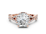 Rose gold Radiant Cut Diamond with Moissanite side stone Halo Twist Band Solitaire Prong Setting Ring_12