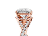 Rose gold Radiant Cut Diamond with Moissanite side stone Halo Twist Band Solitaire Prong Setting Ring_17