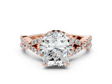 Rose gold Radiant Cut Diamond with Moissanite side stone Halo Twist Band Solitaire Prong Setting Ring_24
