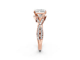 Rose gold Radiant Cut Diamond with Moissanite side stone Halo Twist Band Solitaire Prong Setting Ring_26