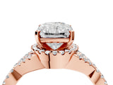 Rose gold Radiant Cut Diamond with Moissanite side stone Halo Twist Band Solitaire Prong Setting Ring_28