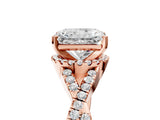 Rose gold Radiant Cut Diamond with Moissanite side stone Halo Twist Band Solitaire Prong Setting Ring_29