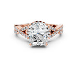 Rose gold Radiant Cut Diamond with Moissanite side stone Halo Twist Band Solitaire Prong Setting Ring_30