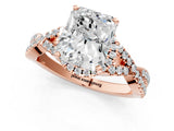 Rose gold Radiant Cut Diamond with Moissanite side stone Halo Twist Band Solitaire Prong Setting Ring_31
