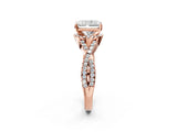 Rose gold Radiant Cut Diamond with Moissanite side stone Halo Twist Band Solitaire Prong Setting Ring_32