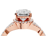Rose gold Radiant Cut Diamond with Moissanite side stone Halo Twist Band Solitaire Prong Setting Ring_34