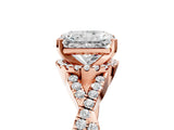 Rose gold Radiant Cut Diamond with Moissanite side stone Halo Twist Band Solitaire Prong Setting Ring_35