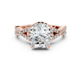 Rose gold Radiant Cut Diamond with Moissanite side stone Halo Twist Band Solitaire Prong Setting Ring_42