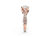 Rose gold Radiant Cut Diamond with Moissanite side stone Halo Twist Band Solitaire Prong Setting Ring_44