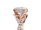 Rose gold Radiant Cut Diamond with Moissanite side stone Halo Twist Band Solitaire Prong Setting Ring_47