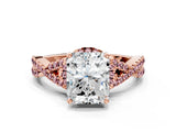 Rose gold Radiant Cut Diamond with Morganite side stone Halo Twist Band Solitaire Prong Setting Ring_12
