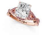 Rose gold Radiant Cut Diamond with Morganite side stone Halo Twist Band Solitaire Prong Setting Ring_13