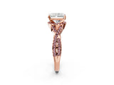 Rose gold Radiant Cut Diamond with Morganite side stone Halo Twist Band Solitaire Prong Setting Ring_14