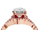Rose gold Radiant Cut Diamond with Morganite side stone Halo Twist Band Solitaire Prong Setting Ring_16