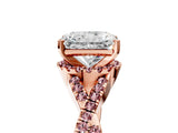 Rose gold Radiant Cut Diamond with Morganite side stone Halo Twist Band Solitaire Prong Setting Ring_17