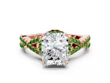 Rose gold Radiant Cut Diamond with Peridot side stone Halo Twist Band Solitaire Prong Setting Ring_12