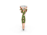 Rose gold Radiant Cut Diamond with Peridot side stone Halo Twist Band Solitaire Prong Setting Ring_14