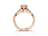 Rose gold Radiant Cut Diamond with Peridot side stone Halo Twist Band Solitaire Prong Setting Ring_15