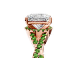 Rose gold Radiant Cut Diamond with Peridot side stone Halo Twist Band Solitaire Prong Setting Ring_17