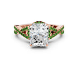 Rose gold Radiant Cut Diamond with Peridot side stone Halo Twist Band Solitaire Prong Setting Ring_24