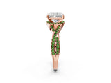 Rose gold Radiant Cut Diamond with Peridot side stone Halo Twist Band Solitaire Prong Setting Ring_26