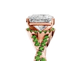 Rose gold Radiant Cut Diamond with Peridot side stone Halo Twist Band Solitaire Prong Setting Ring_29
