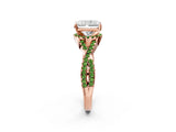 Rose gold Radiant Cut Diamond with Peridot side stone Halo Twist Band Solitaire Prong Setting Ring_38
